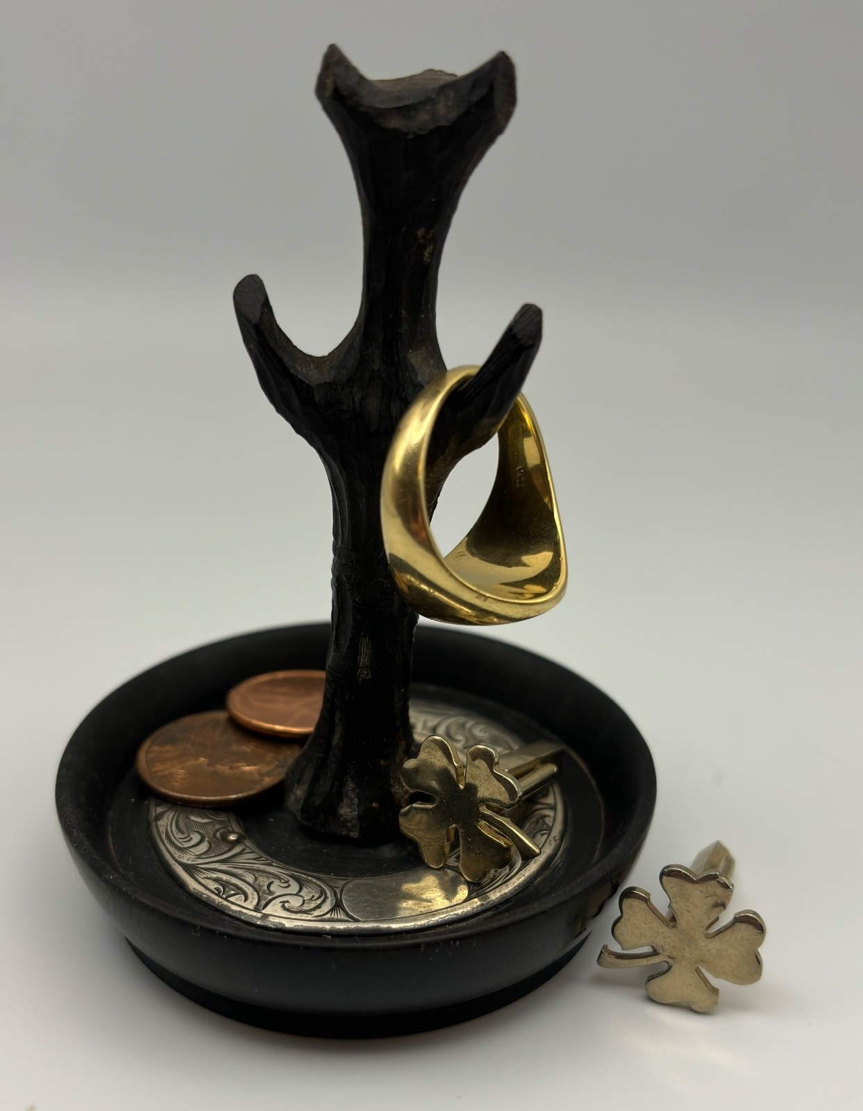 Ring Tree Edwardian English Ebony & Sterling; Ca 1916 Hallmark- No Monogram