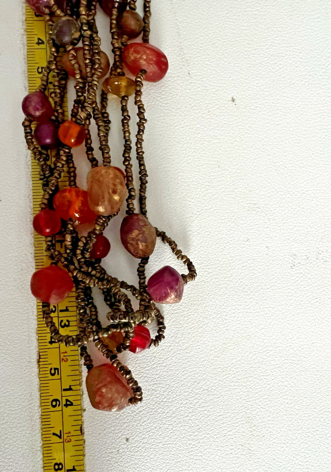 Multi Strand Long Length Necklace Brown Orange Red Glass Bead Fashion Jewelry