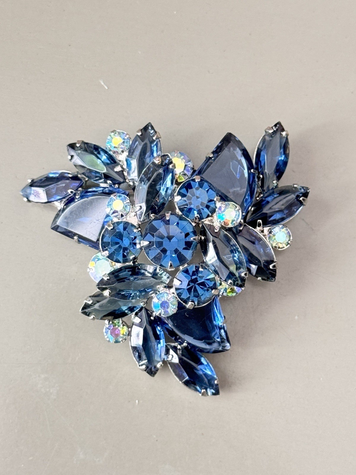 Vintage Verified JULIANA Blue Glass Pie Cut Bracelet, Brooch & Earring Set