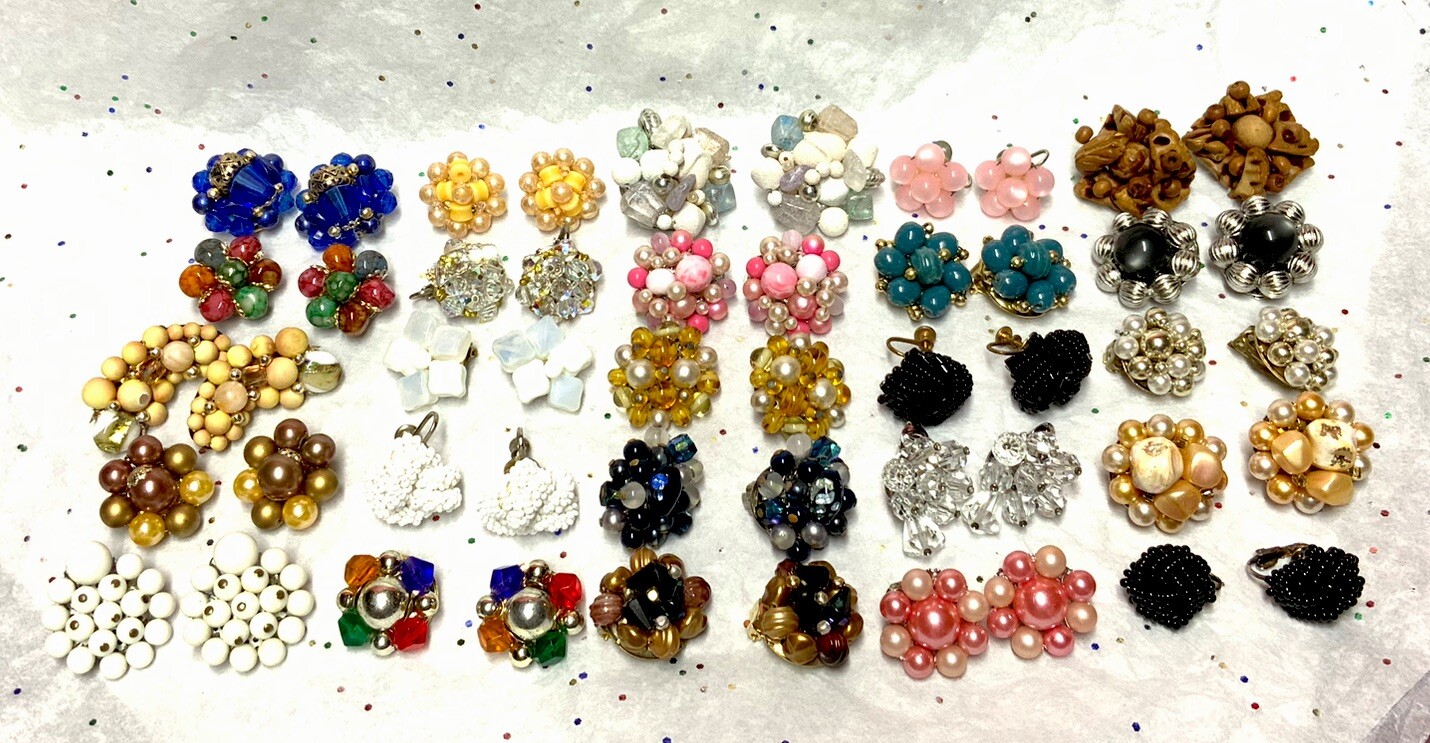 Vintage *Japan-Hong Kong-Laguna Cluster Clip On Earrings Sets (25-Pairs)