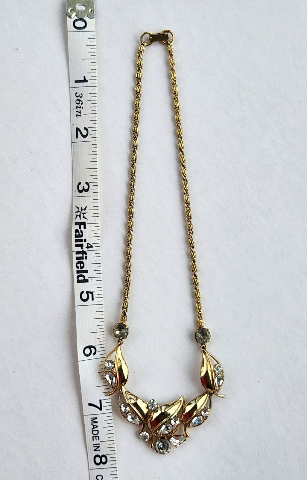 Hess-Appel NY Jolle 1940s Necklace Yellow Gold Plated Rhinestone Choker 15.25″