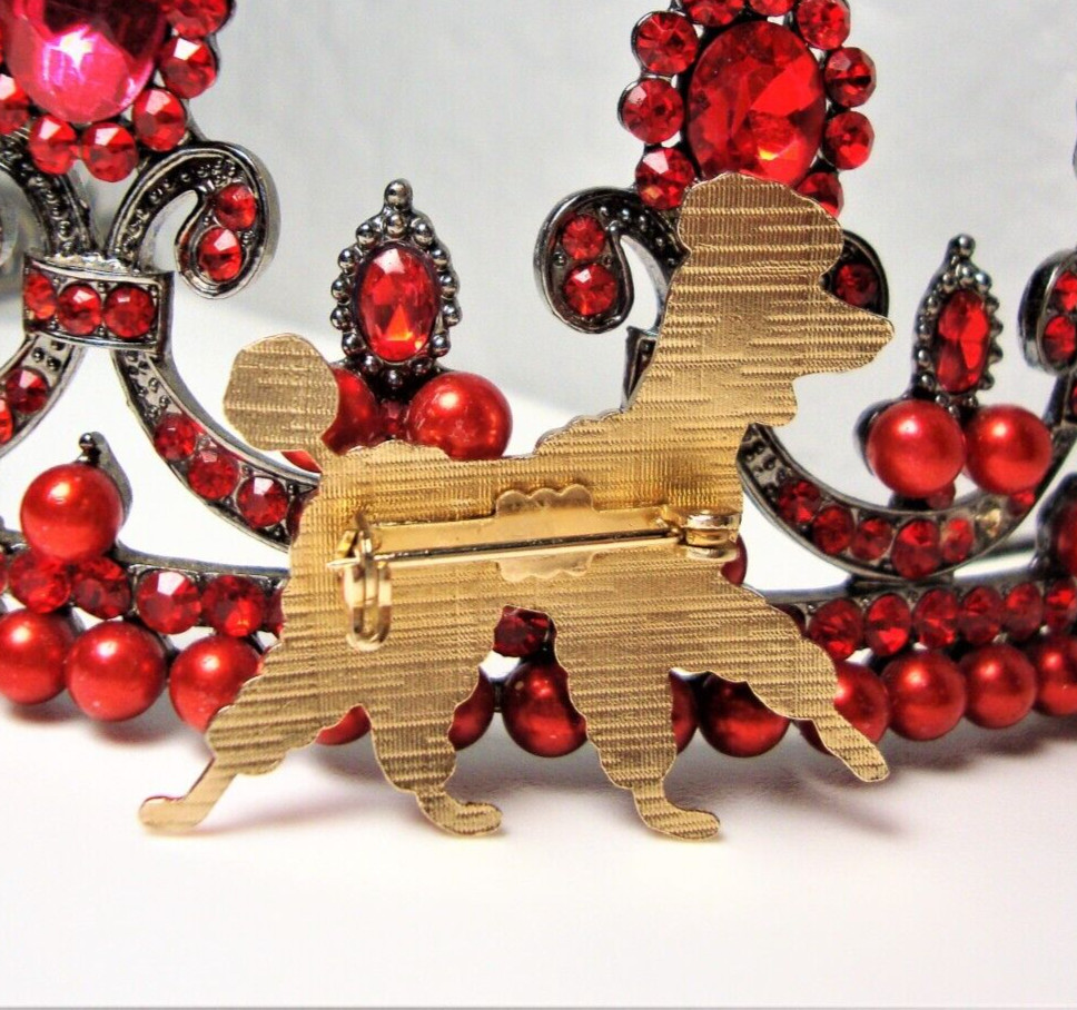 Blue Enamel Cloisonne/Guilloche Goldtone Poodle Brooch & Poodle Statue-Figurine