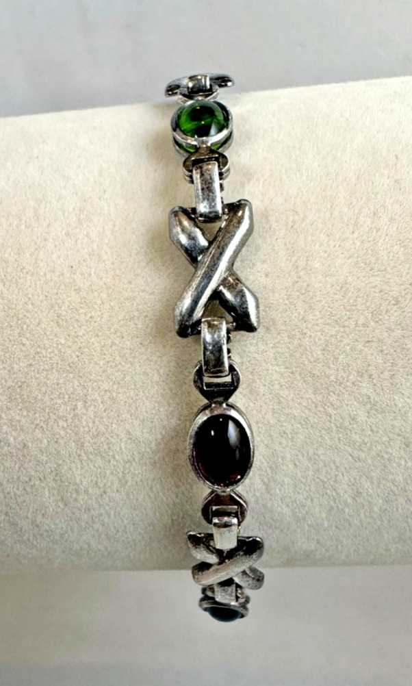 925 Sterling Silver Italy Bracelet With multi color Stones. 7.66g L- 7.5 in.