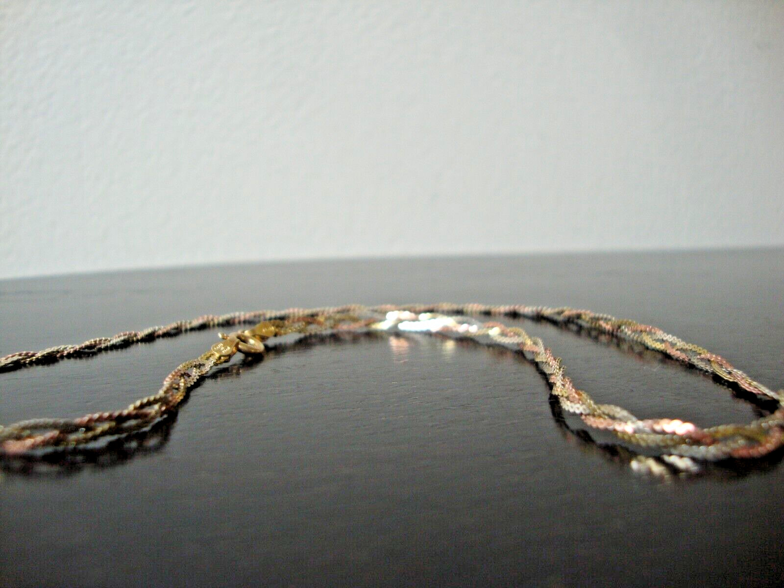 VINTAGE BRAIDED TRI-TONE FINE 0.5MM SNAKE STERLING SILVER STAMP ITALY 925 CHAIN