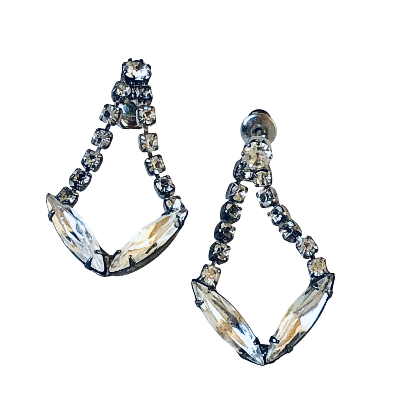Vintage Rhinestone Earrings Prong Set Dangling Pierced Studs