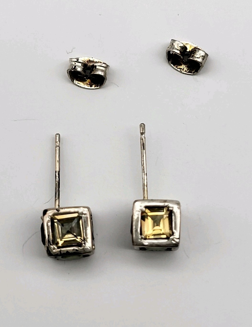 VTG Sterling Silver Cube multi stone Stud earring Sexy Festival peridot garnet