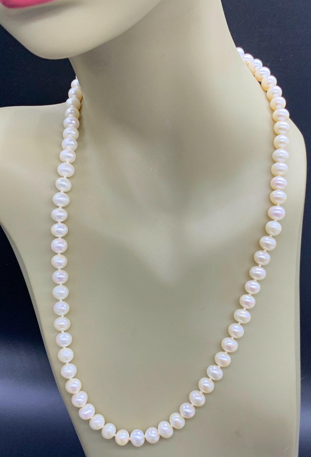 CLASSIC ELEGANT PEARL STRING STRAND NECKLACE 14K 585 GOLD CLAST HAND KNOTED 24″