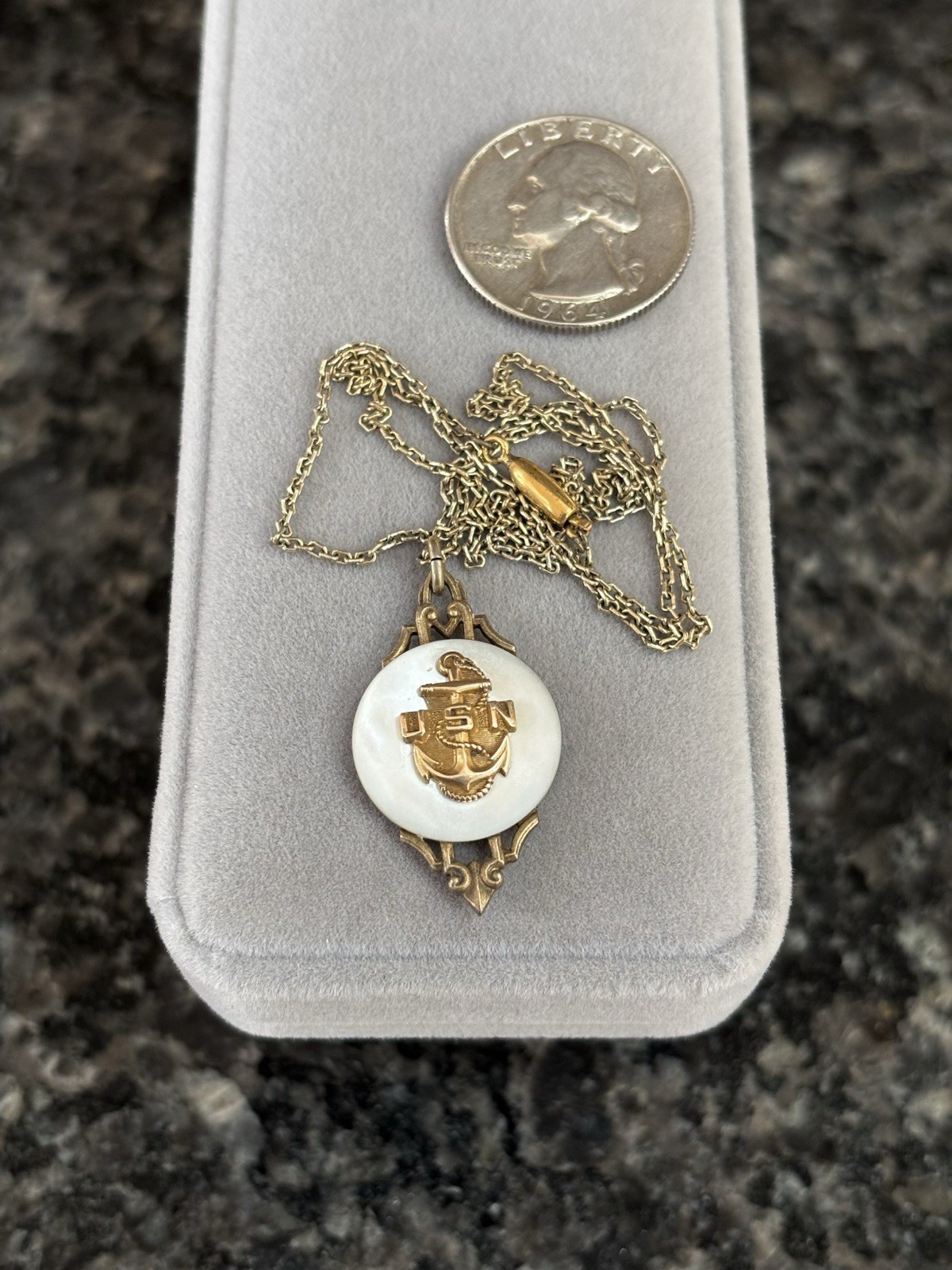 Vintage United States Navy Sweetheart USN WWII Sterling Silver Necklace Pendant