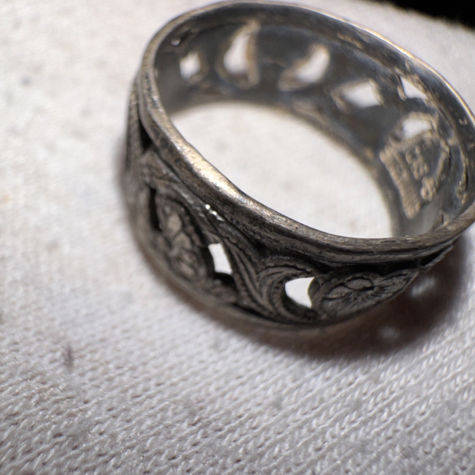 Vintage Silver Tone Filigree Wide Band Ring Ornate Design No Stone