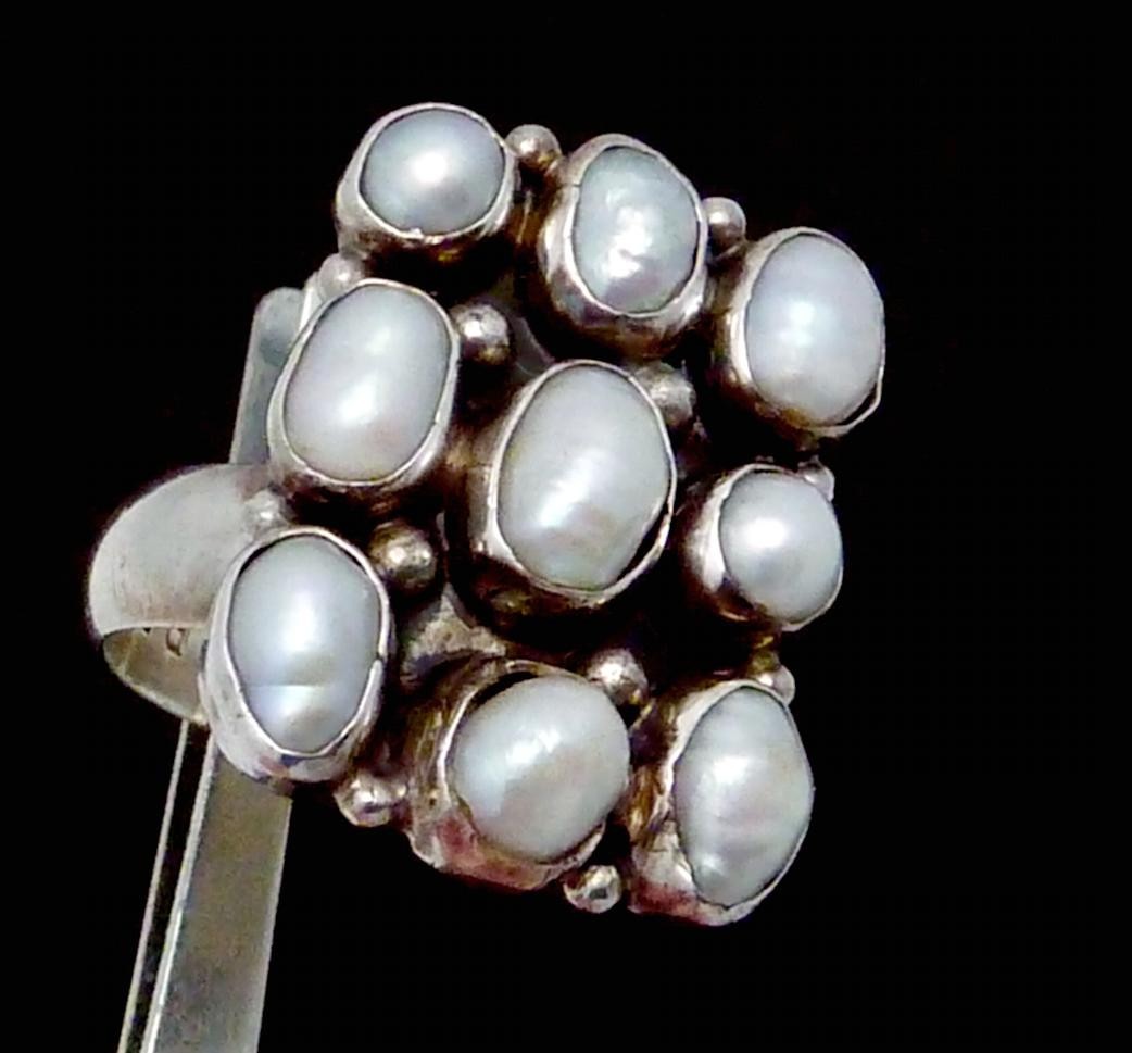 Vintage Nakai BB Bernice Bonney Navajo Sterling Silver Pearl Ring 27238