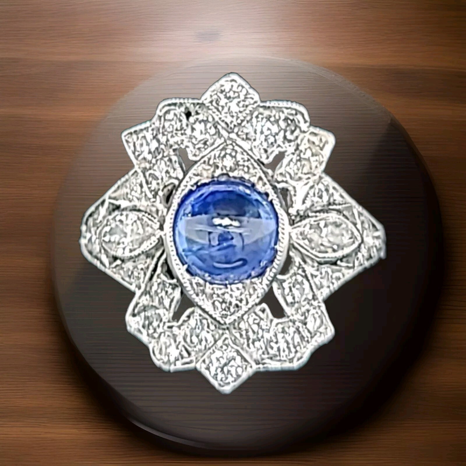 Vintage Platinum Ring 1.23CT. Natural Blue Sapphire cabochon round circ 1930’s