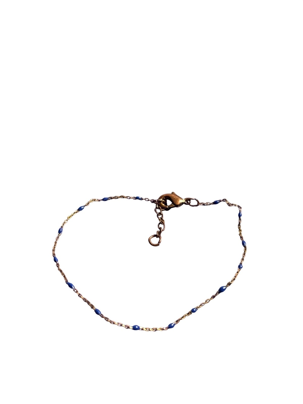 Vintage 90s Dainty Minimalist Copper Chain Bracelet Blue Enamel 6.25 – 7.25 inch