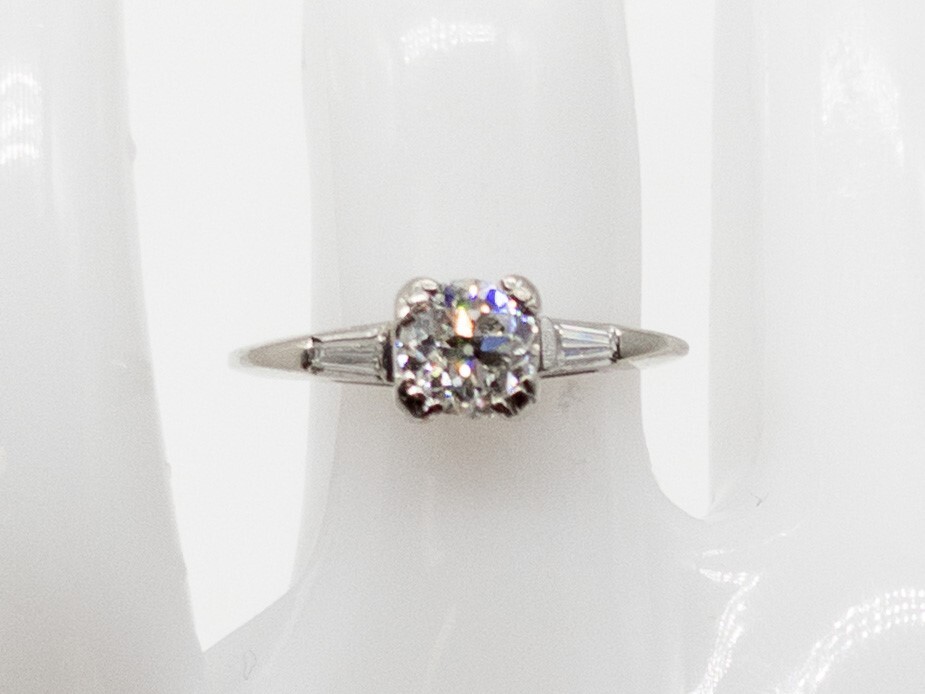 Vintage 1940s $7000 1.30ct VS H Old Euro Diamond 14k White Gold Wedding Ring