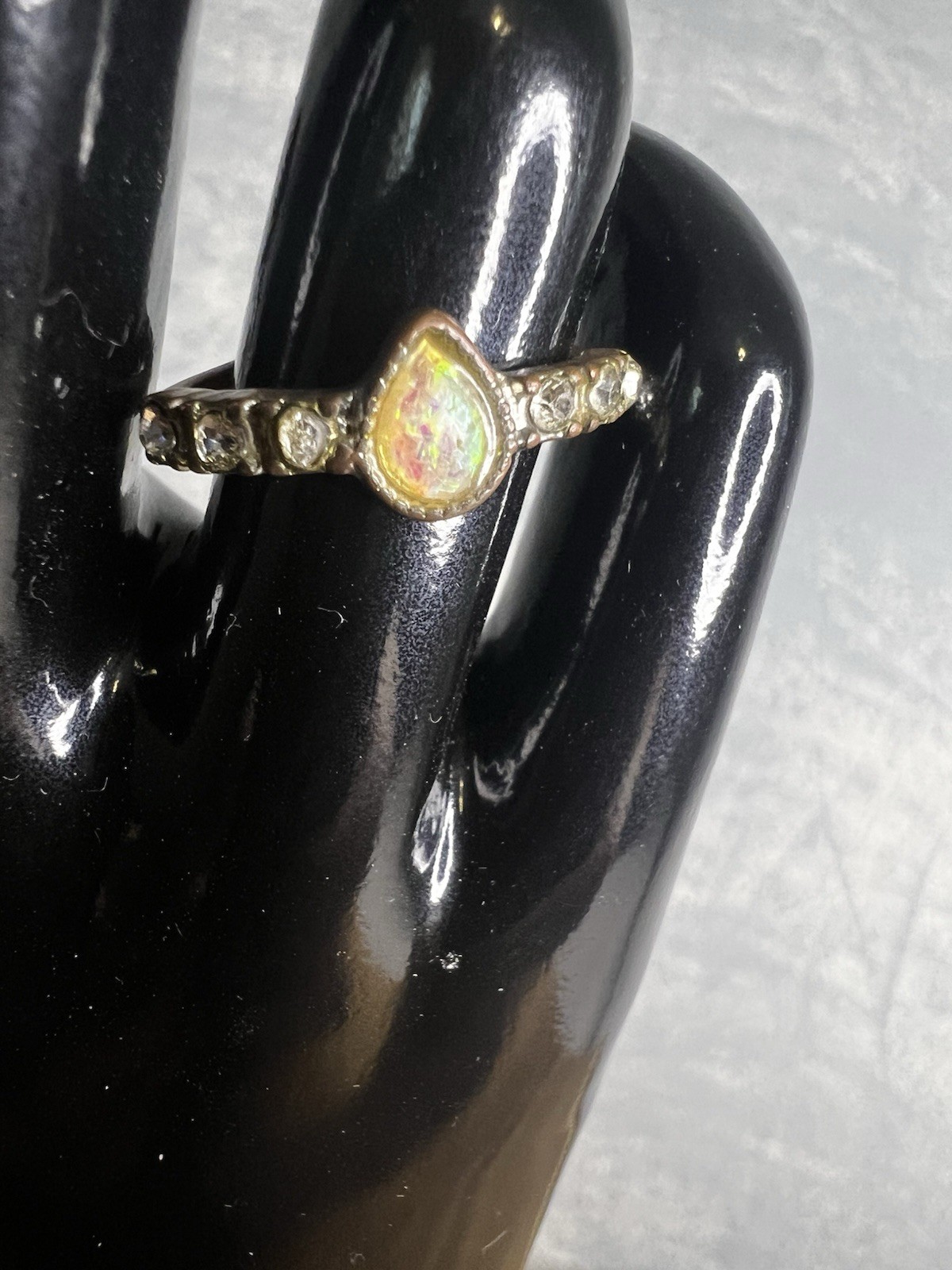 Vintage Art Deco Copper Tone Ring With Opal And Clear Stones Size 7