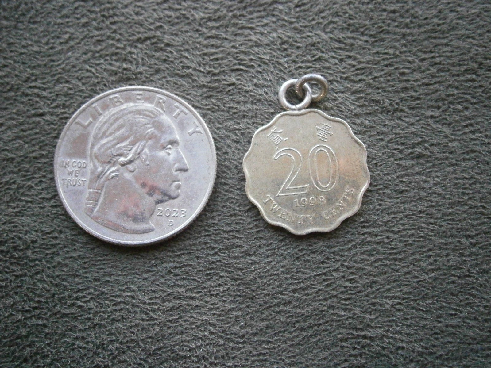 Hong Kong 20 Cents Coin Bauhinia Flower Vtg Bracelet Charm Pendant 2.8g ~ 1998