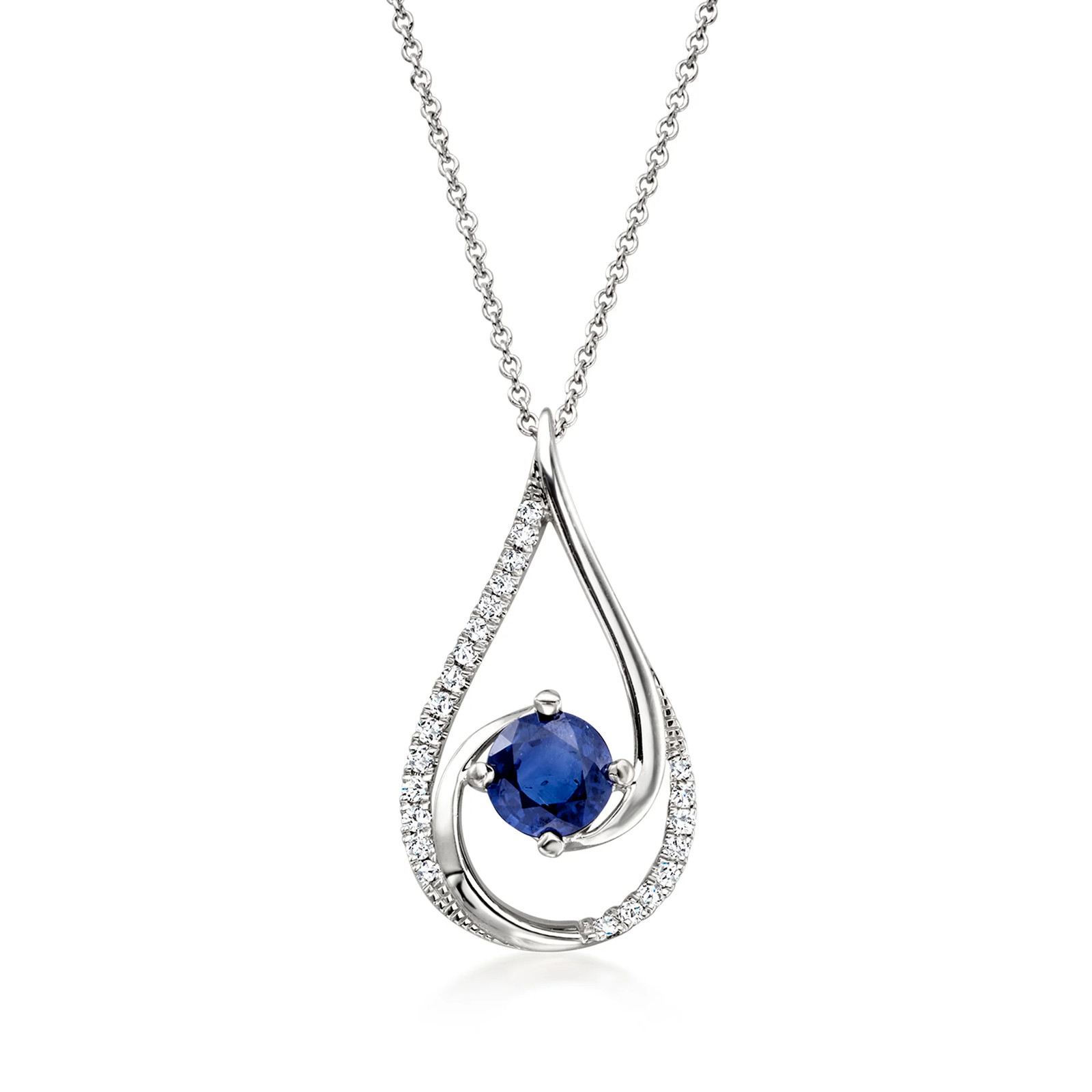 Vint Sapphire & Diamond Teardrop Ncklc in 18k White Gold 18 inches