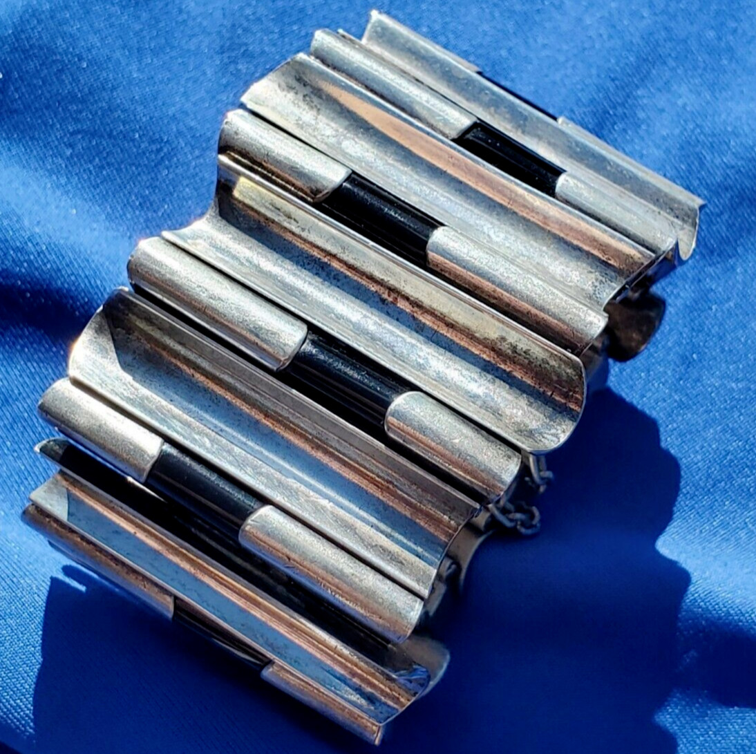 RARE Original ANTONIO PINEDA Taxco Mexico STERLING SILVER Onyx Vintage Bracelet