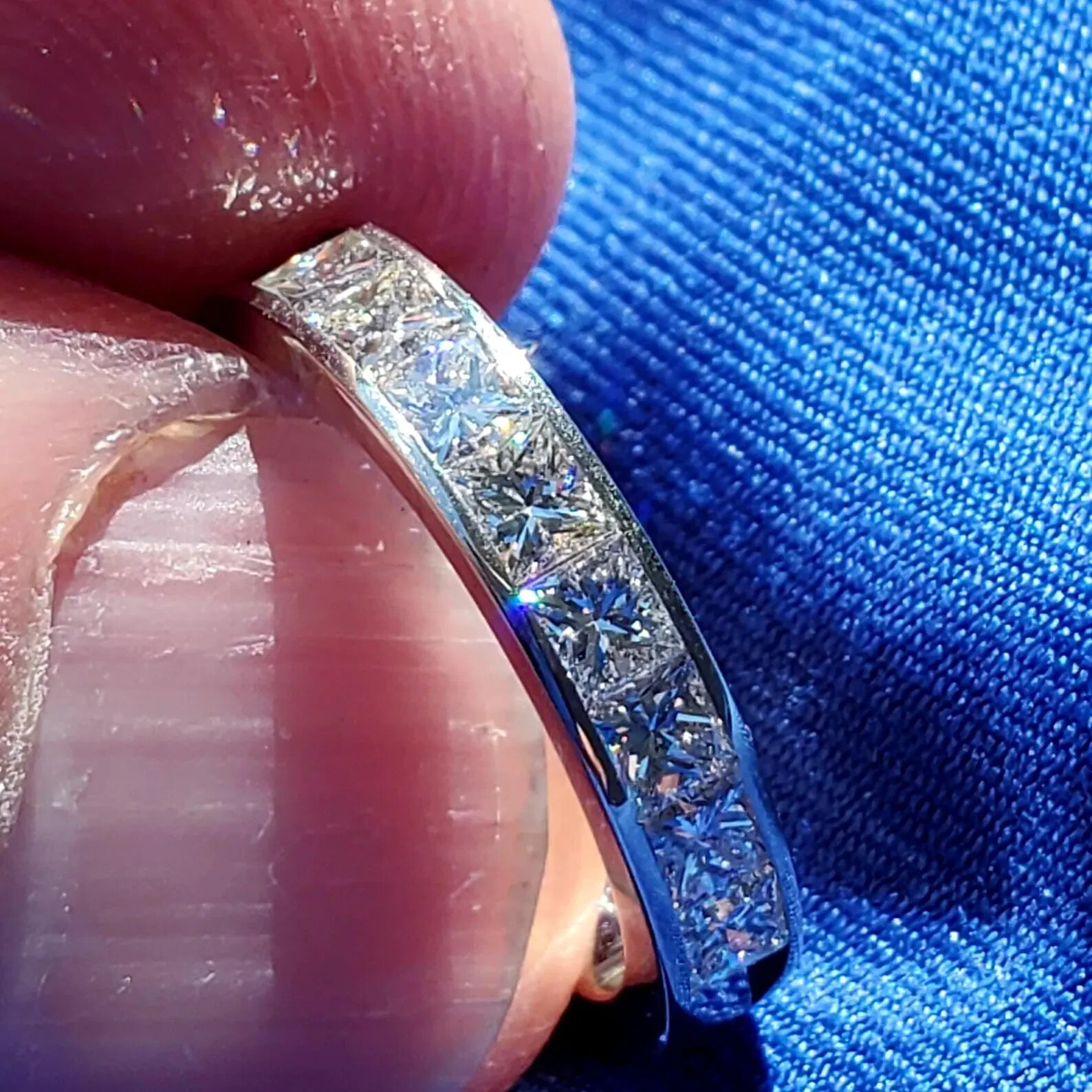 ORIGINAL EARTH MINED DIAMOND Deco Band 14K Princess cut Anniversary Ring Size 5