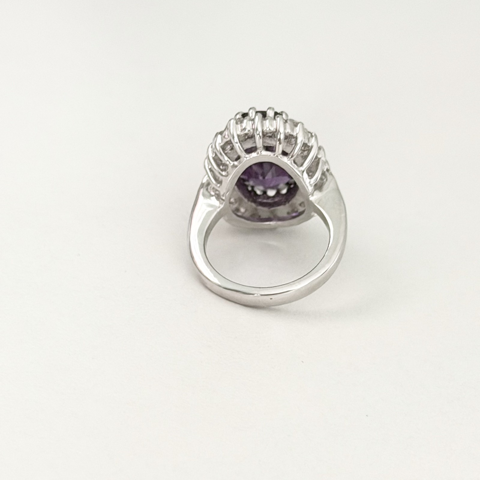 Ladies Purple & Clear Crystal Silver Plated Statement Cocktail Ring Size 6
